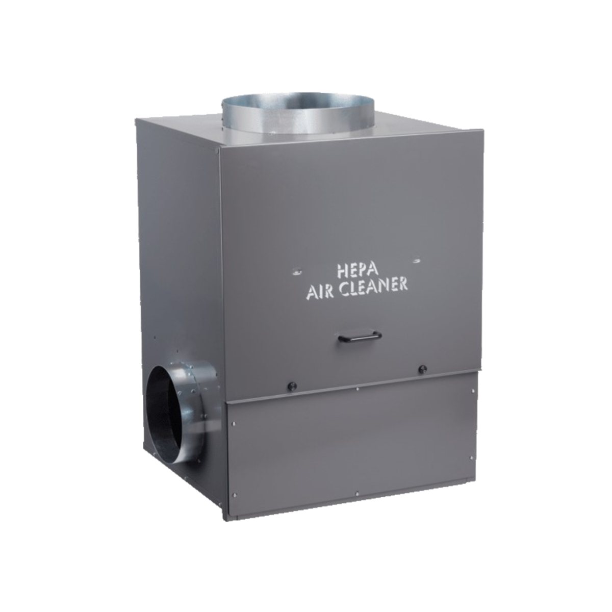 A whole-home HEPA air cleaner with duct connections