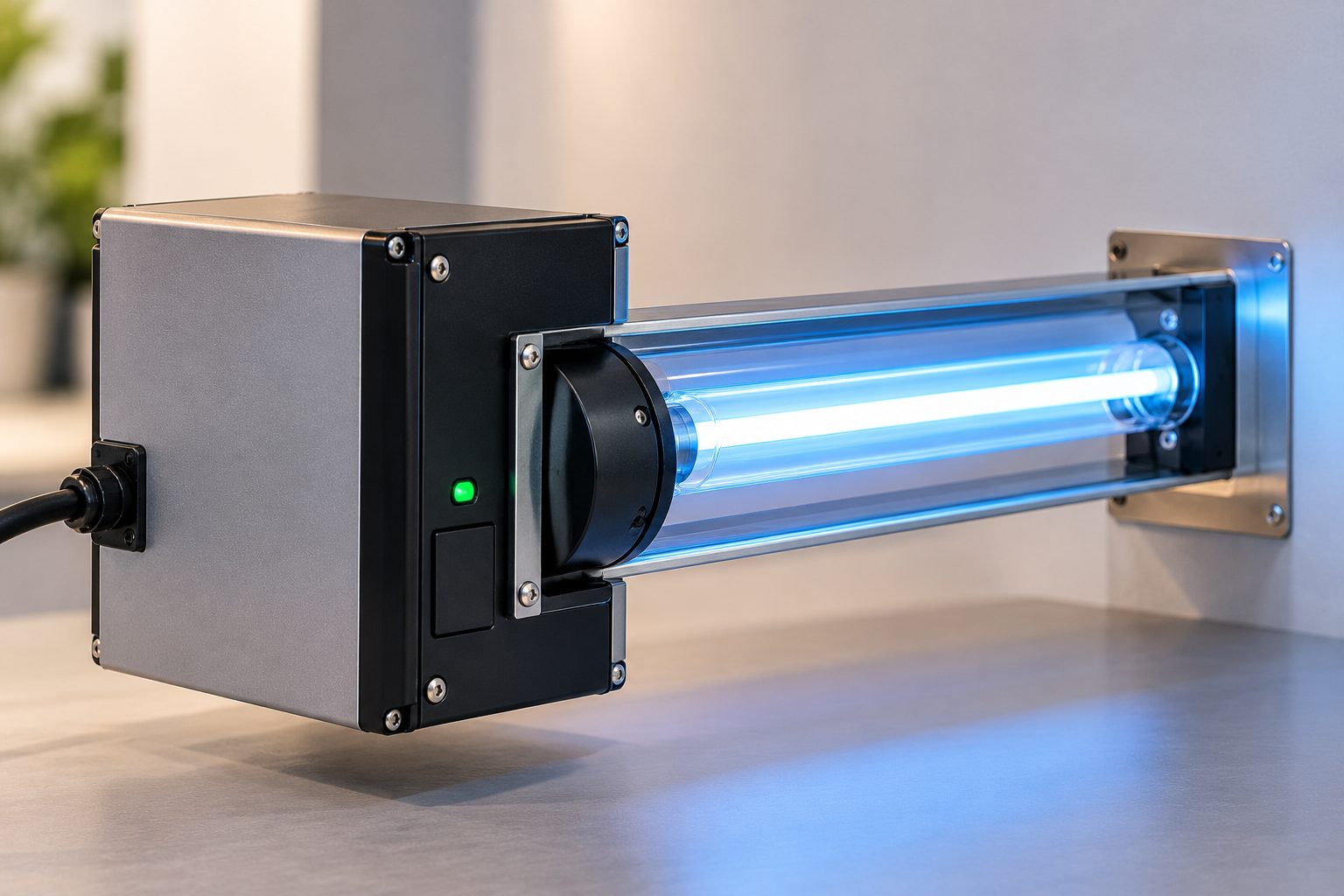 A UV-C lamp assembly with its power supply