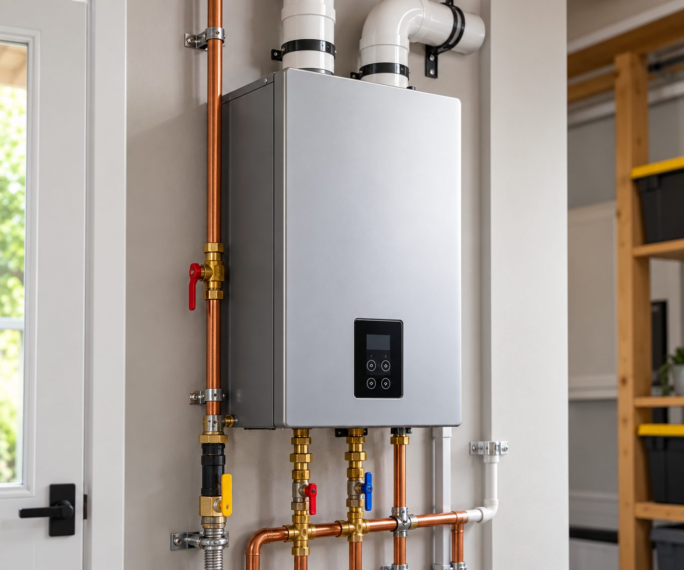 A modern residential water heater installation